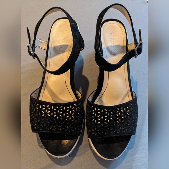 Vionic Ariel Suede Upper Wedges Sandals Espadrilles Like New Size 11 M Black - Picture 2 of 6